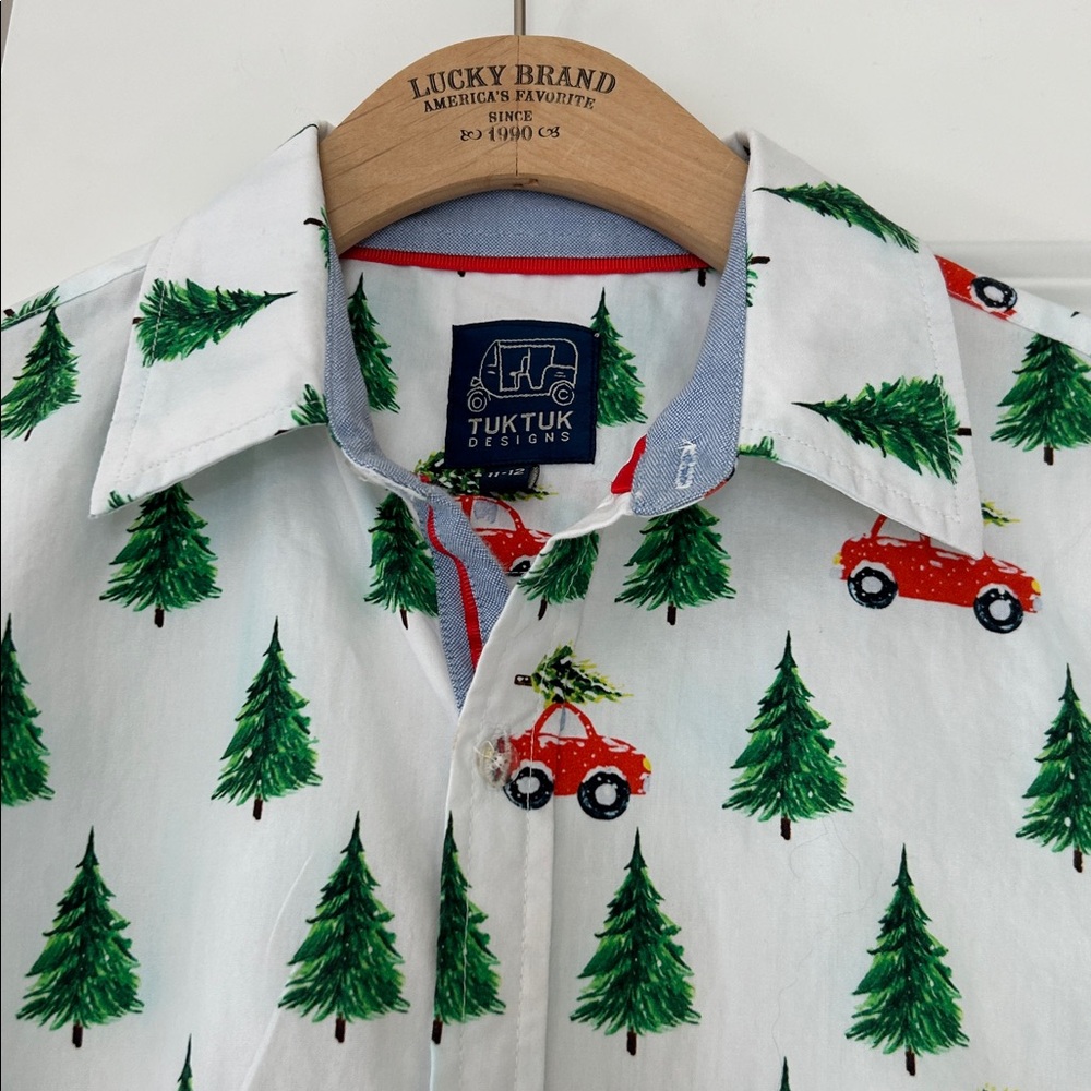Tuk-Tuk Designs "Bringing Home the Tree" Shirt Sz 11-12 w MEASUREMENTS Xmas - Picture 4 of 15